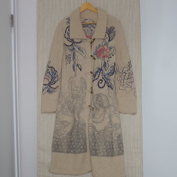 Anthropologie Ivko Beige Wool Blend Floral Embroidered knit Jacket Coat size 38 - Picture 1 of 17
